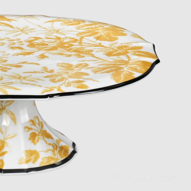 腊叶印花蛋糕盘 黄色瓷质