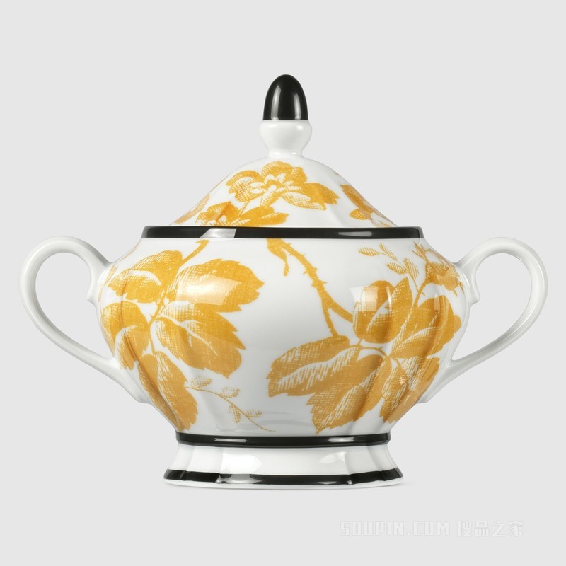 腊叶印花糖罐 黄色瓷质