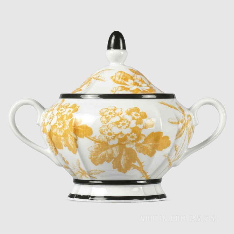 腊叶印花糖罐 黄色瓷质