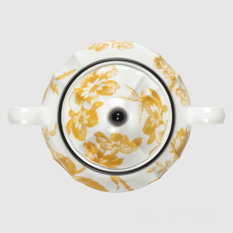 腊叶印花糖罐 黄色瓷质