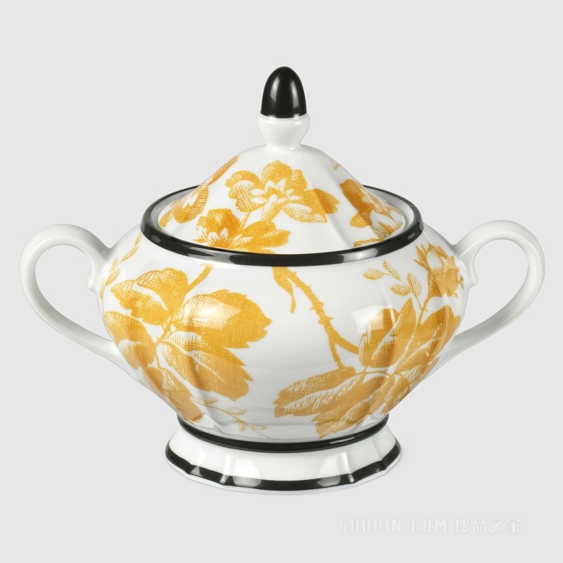 腊叶印花糖罐 黄色瓷质