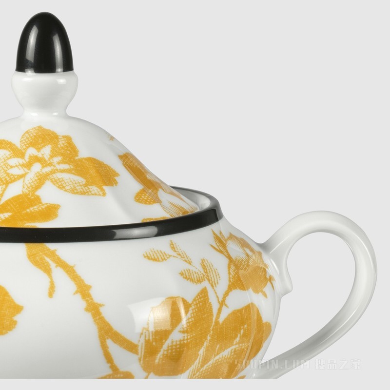 腊叶印花糖罐 黄色瓷质