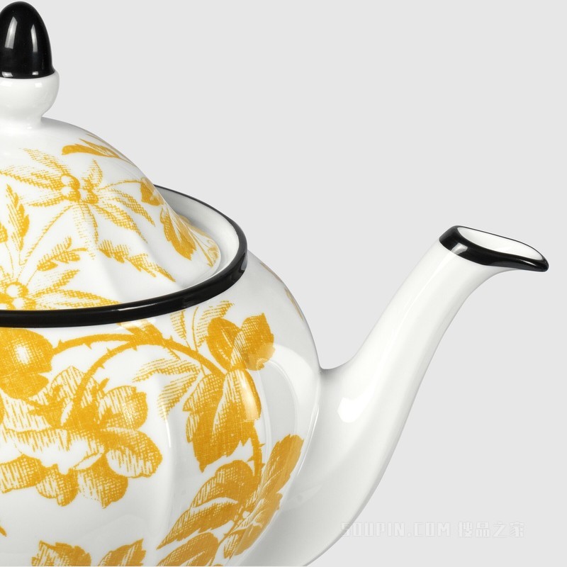 腊叶印花茶壶 黄色瓷质
