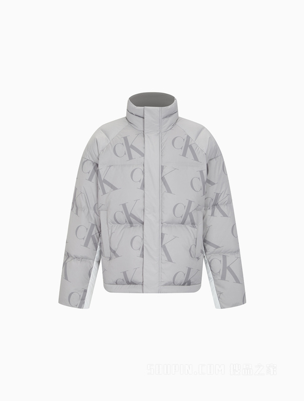 Calvin Klein 22秋冬男士三防拼接字母满印立领保暖羽绒服J323734