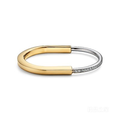 Tiffany Lock 系列 18K 黄金和 18K 白金半铺镶钻石手镯