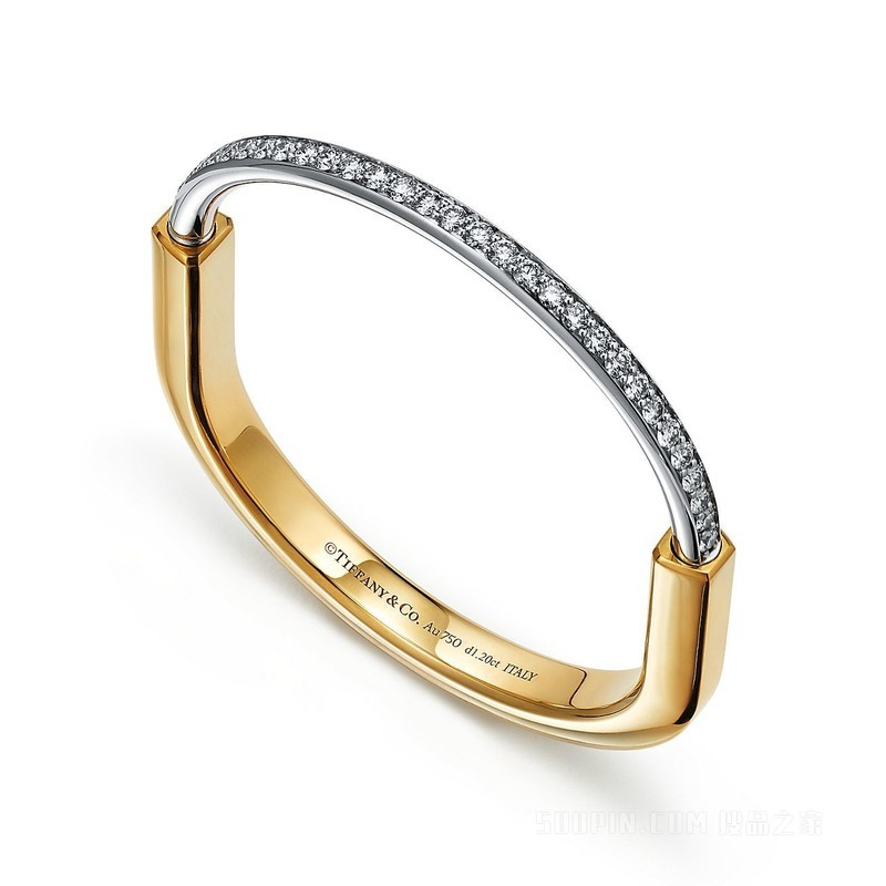Tiffany Lock 系列 18K 黄金和 18K 白金半铺镶钻石手镯