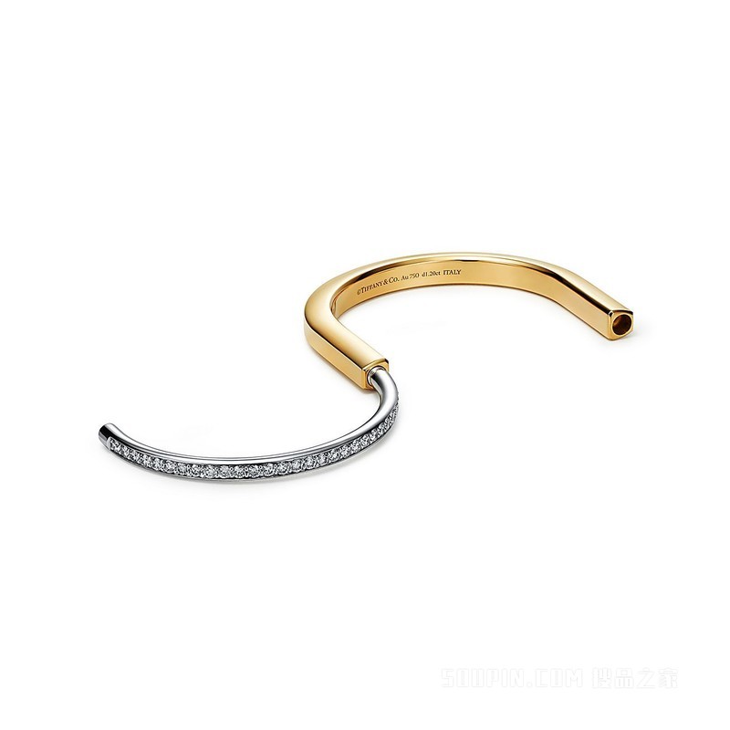 Tiffany Lock 系列 18K 黄金和 18K 白金半铺镶钻石手镯