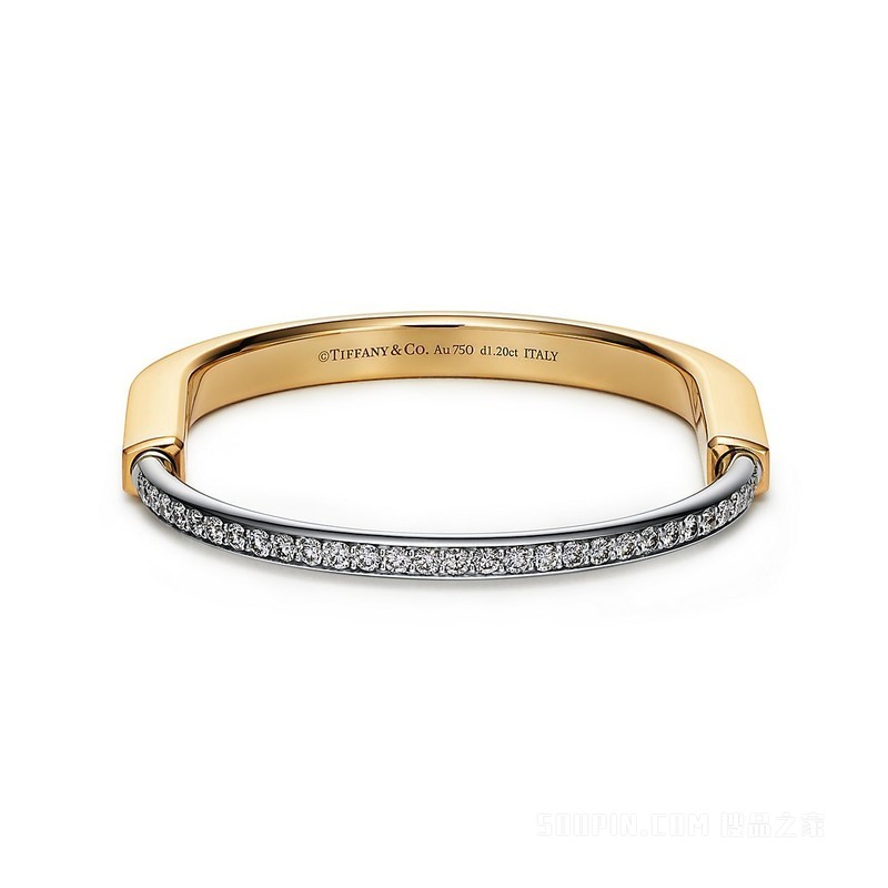 Tiffany Lock 系列 18K 黄金和 18K 白金半铺镶钻石手镯
