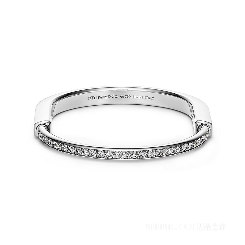 Tiffany Lock 系列 18K 白金半铺镶钻石手镯