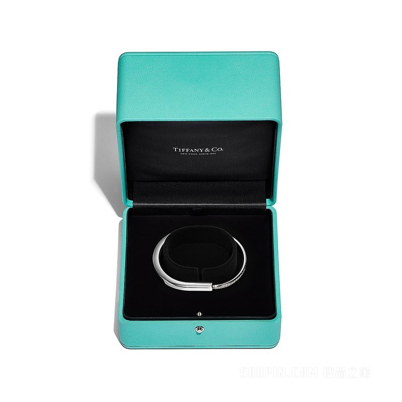 Tiffany Lock 系列 18K 白金半铺镶钻石手镯