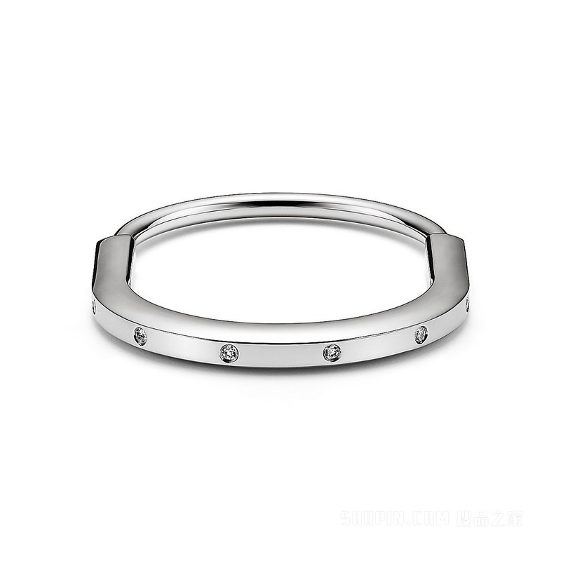 Tiffany Lock 系列 18K 白金镶嵌钻石手镯