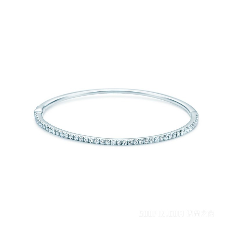 Tiffany Metro 系列 18K 白金镶钻铰链大号手镯。