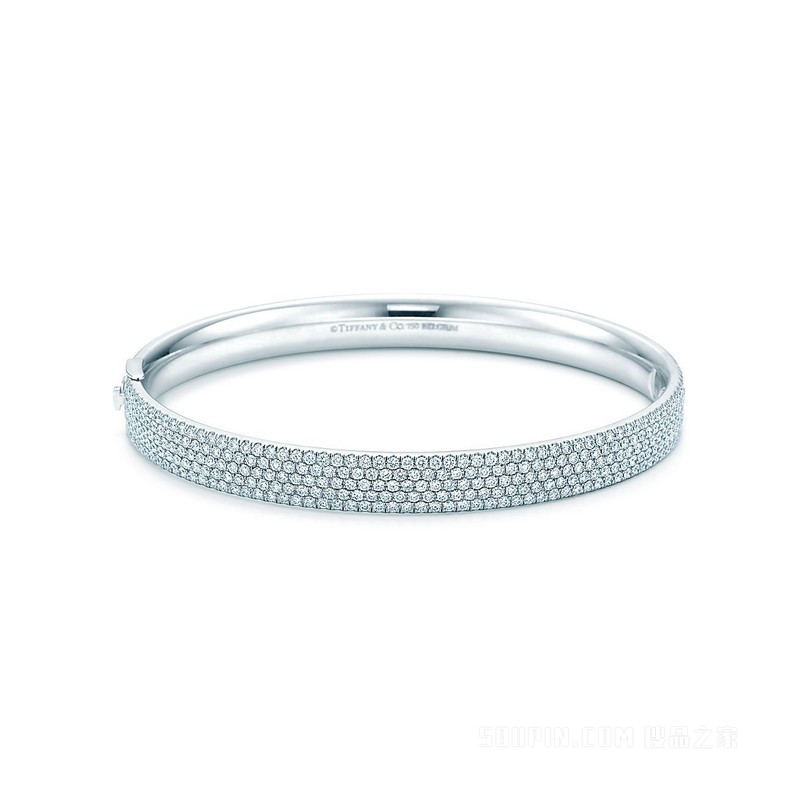 Tiffany Metro 系列 18K 白金镶钻五行铰链手镯，中号。
