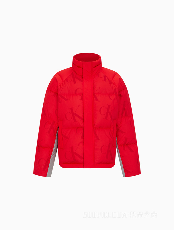 Calvin Klein 22秋冬男士三防拼接字母满印立领保暖羽绒服J323734