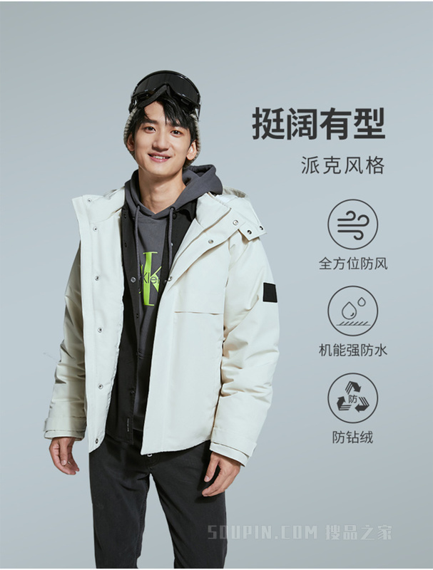 Calvin Klein 22秋冬新款男士织带机能防风连帽派克保暖羽绒服J323736