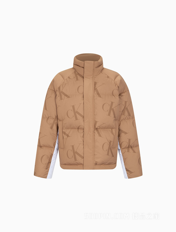 Calvin Klein 22秋冬男士三防拼接字母满印立领保暖羽绒服J323734