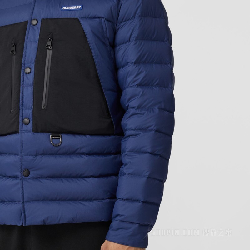 徽标印花尼龙羽绒服 (深皇家蓝) - 男士