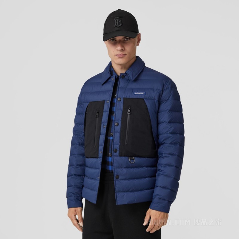 徽标印花尼龙羽绒服 (深皇家蓝) - 男士