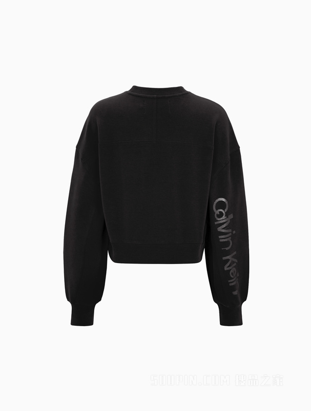 Calvin Klein 22秋冬新款女士时尚幻影LOGO灯笼袖圆领短卫衣J220969