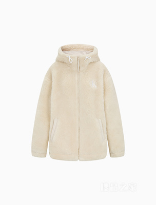 Calvin Klein 22秋冬新款女士简约刺绣抽绳连帽仿羊羔绒外套J220932