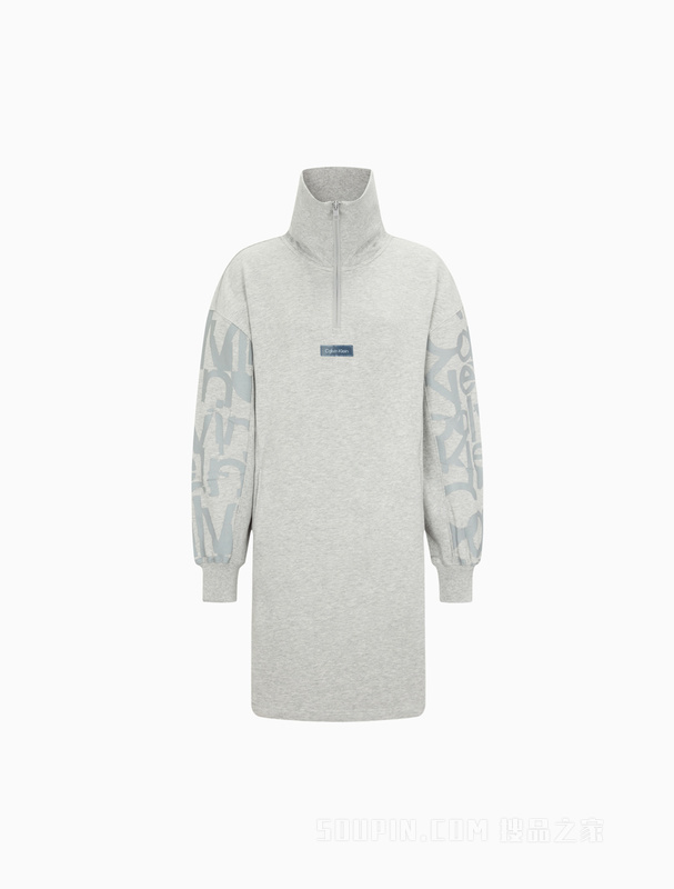 Calvin Klein 22秋冬女士时尚幻影LOGO拉链半襟高立领卫衣裙J220970