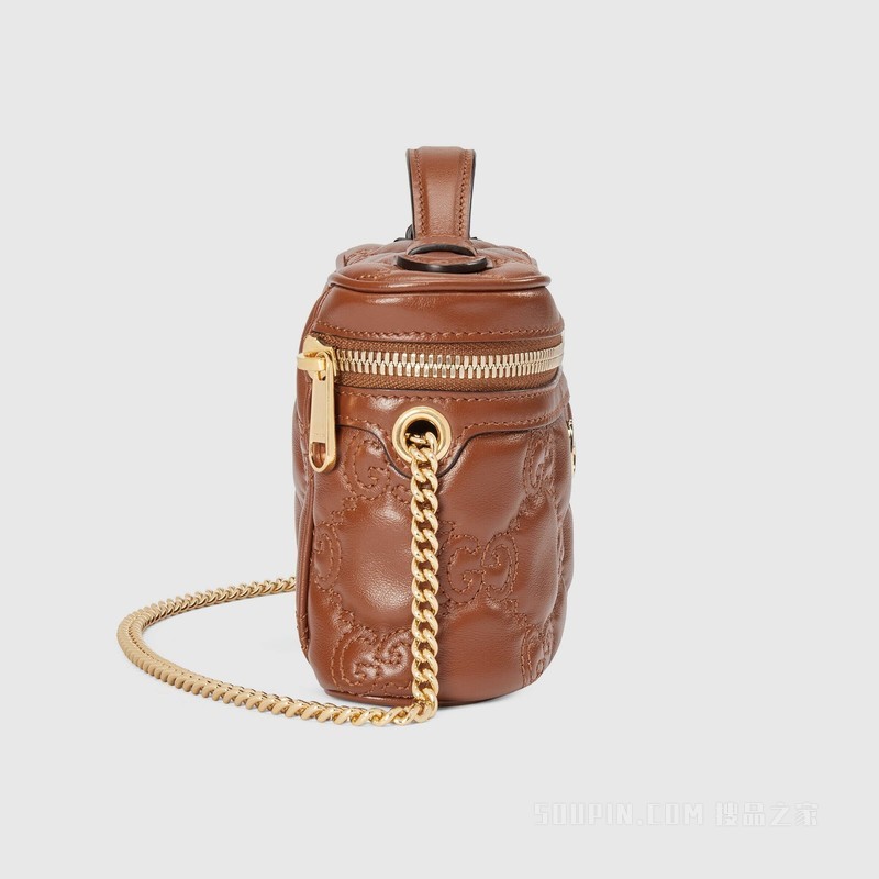 GG绗缝迷你手提包 浅棕色绗缝皮革