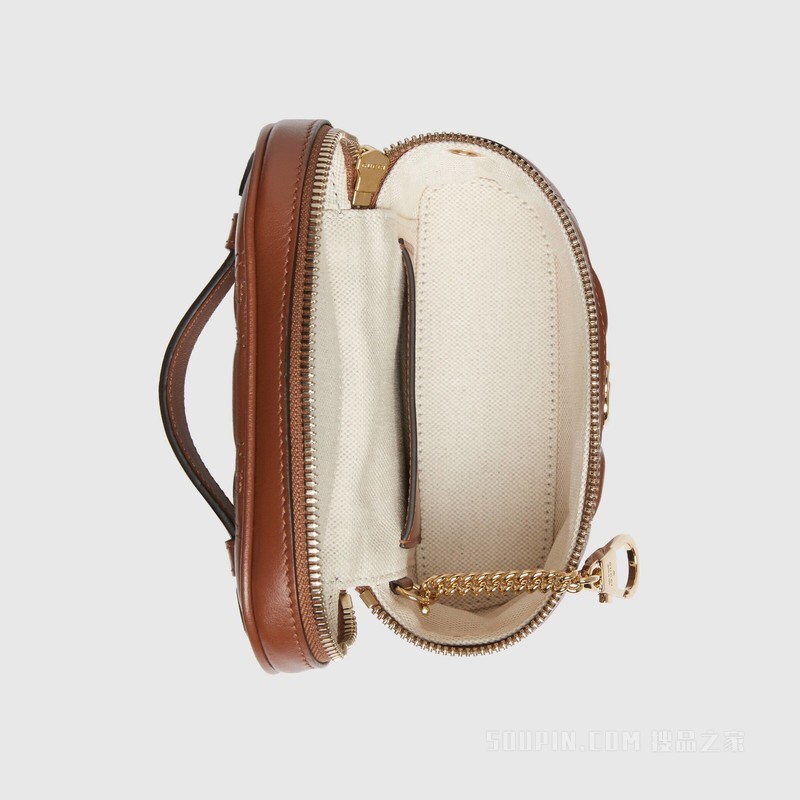 GG绗缝迷你手提包 浅棕色绗缝皮革