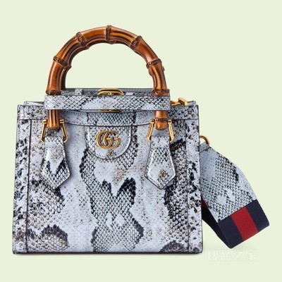 Gucci Diana竹节蟒蛇皮迷你托特包 浅蓝色