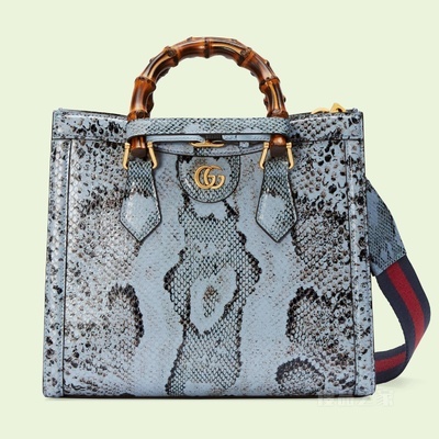 Gucci Diana蟒蛇皮小号竹节托特包 浅蓝色