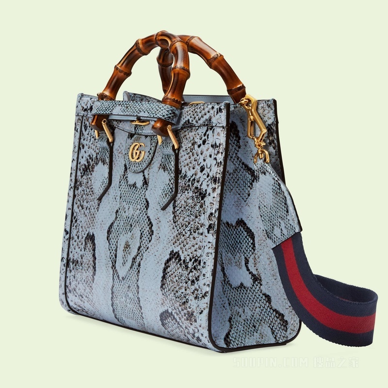 Gucci Diana蟒蛇皮小号竹节托特包 浅蓝色