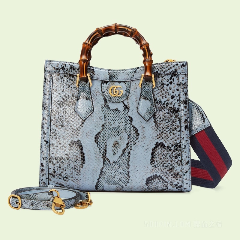 Gucci Diana蟒蛇皮小号竹节托特包 浅蓝色