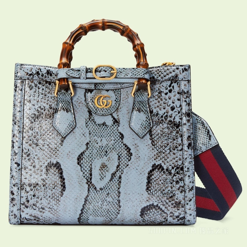 Gucci Diana蟒蛇皮小号竹节托特包 浅蓝色