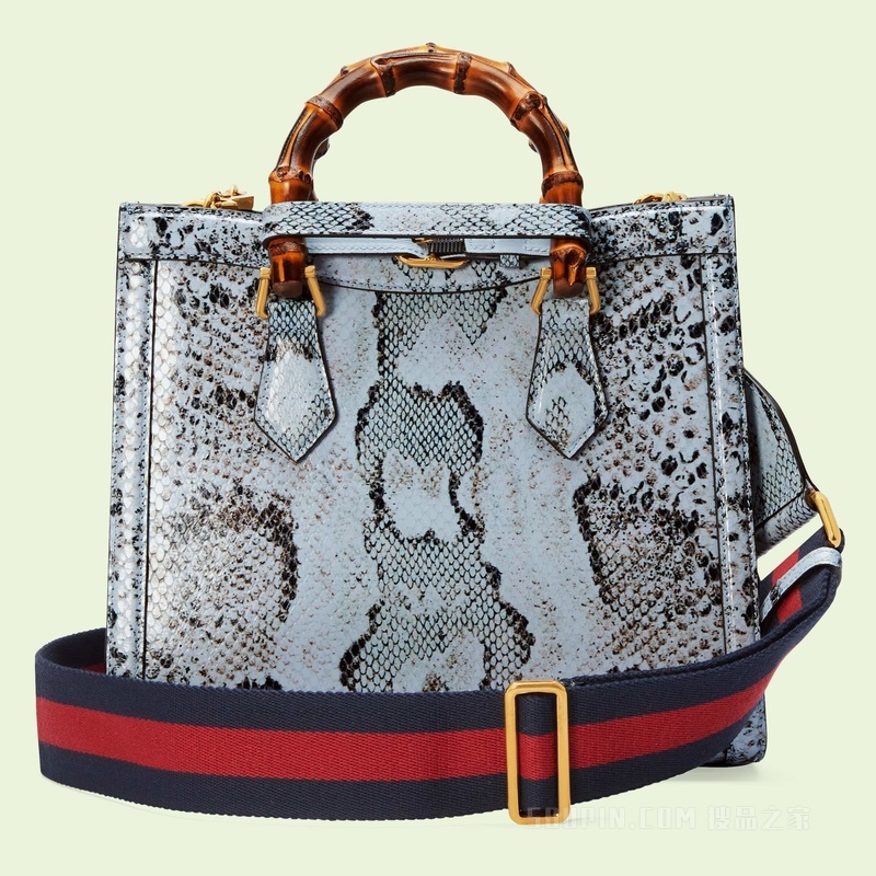 Gucci Diana蟒蛇皮小号竹节托特包 浅蓝色