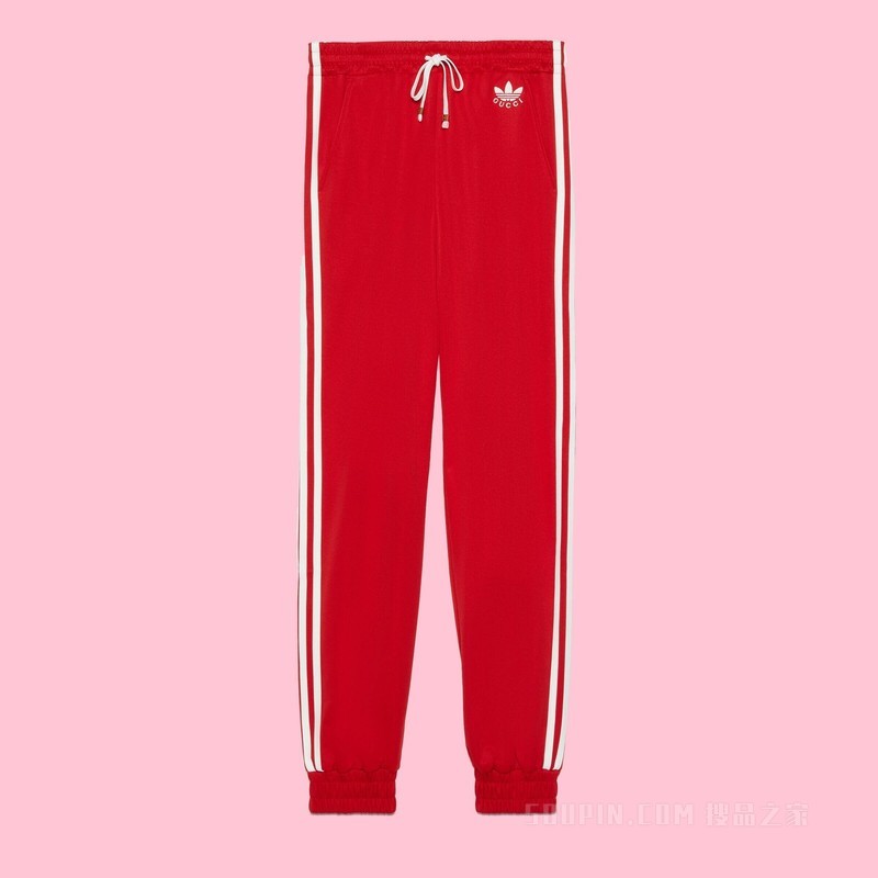 adidas x Gucci联名系列针织慢跑长裤 亮红色