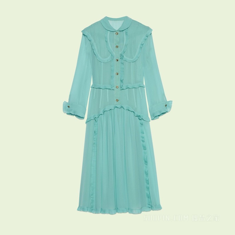 双绉连衣裙 蓝绿色