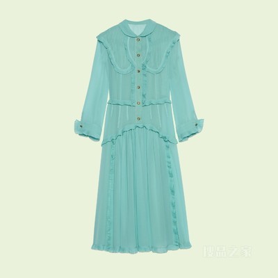双绉连衣裙 蓝绿色