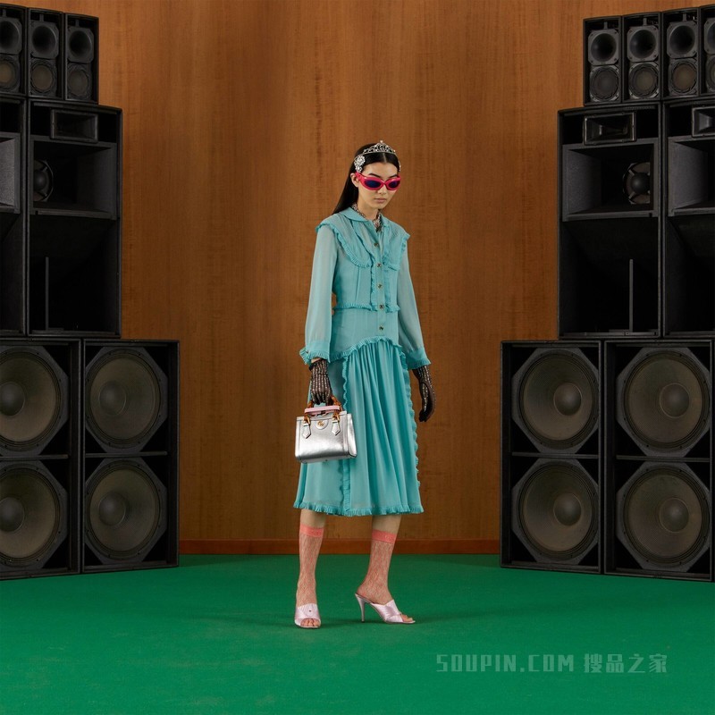 双绉连衣裙 蓝绿色