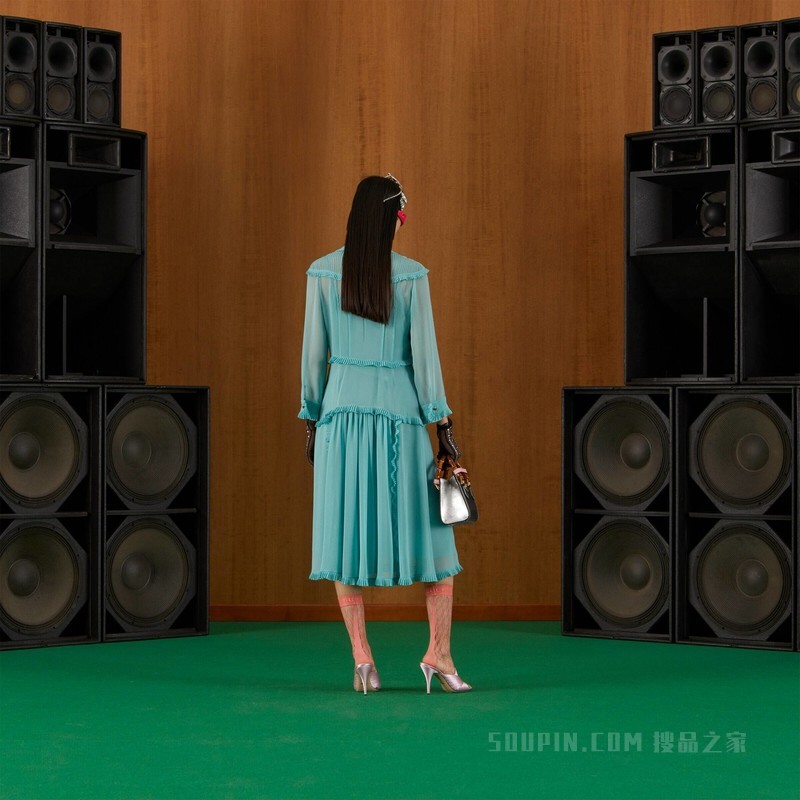 双绉连衣裙 蓝绿色