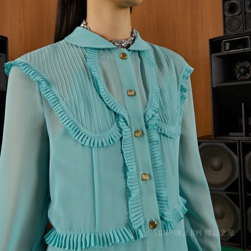 双绉连衣裙 蓝绿色