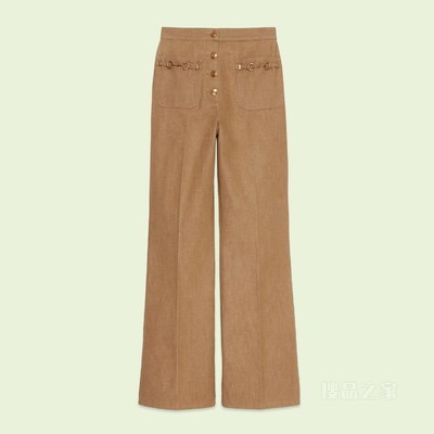 棉质马衔扣长裤 浅棕色