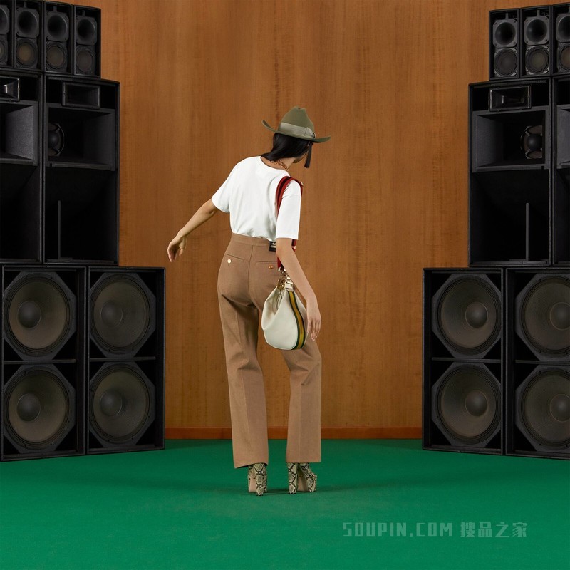 棉质马衔扣长裤 浅棕色