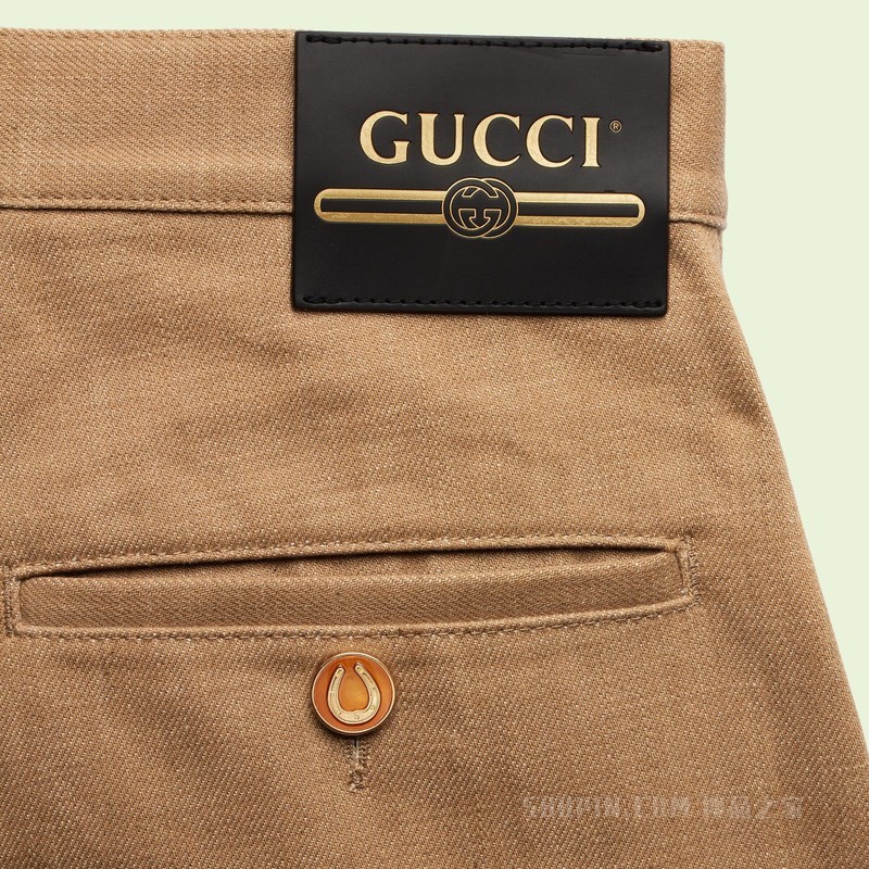 棉质马衔扣长裤 浅棕色