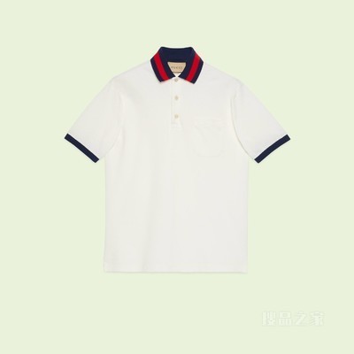 织带衣领珠地棉Polo衫 象牙白