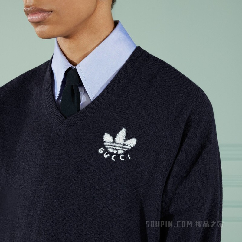 adidas x Gucci联名系列羊毛毛衣 海军蓝
