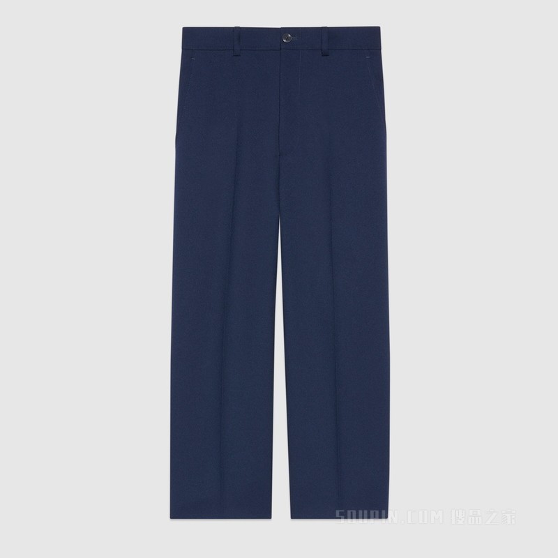 顺滑粗斜纹布七分裤 蓝色