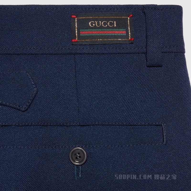 顺滑粗斜纹布七分裤 蓝色