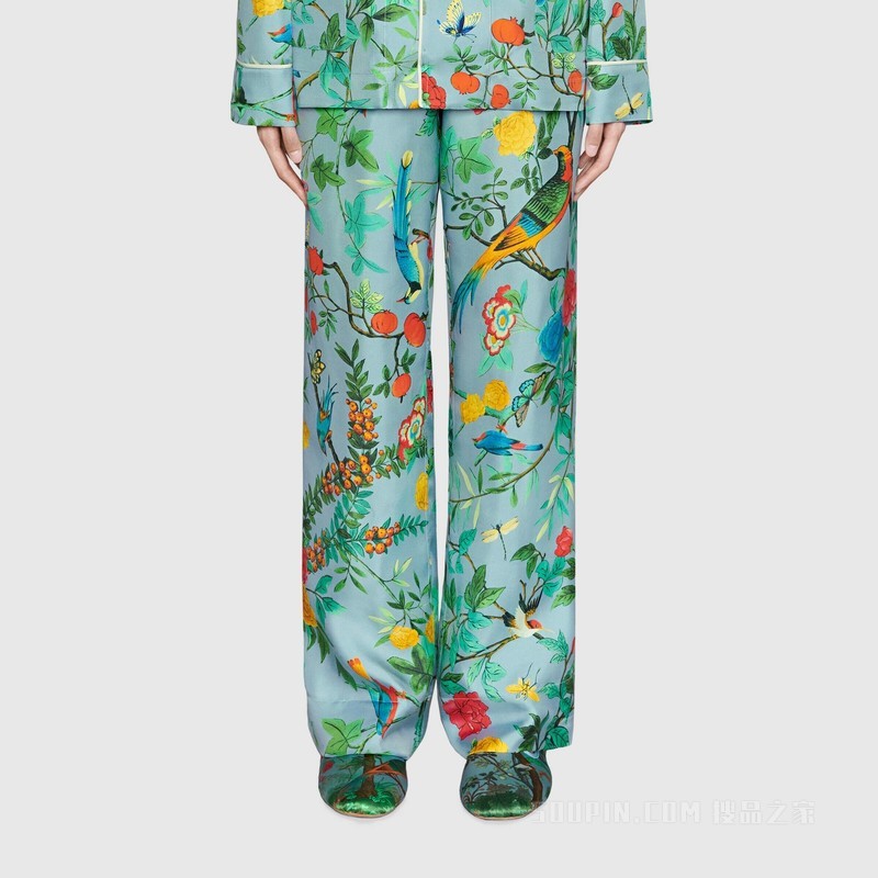 Tian印花桑蚕丝睡衣套装 蓝色