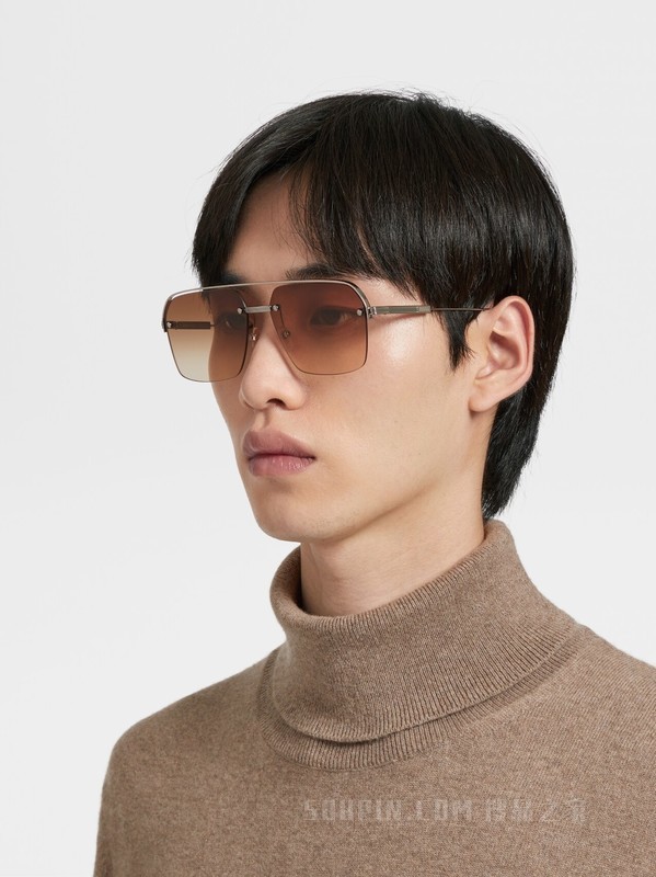 亮面炮铜色金属太阳镜