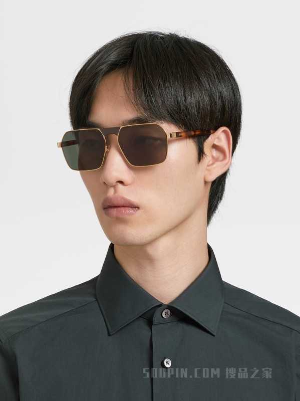 亮面深金色/哈瓦那色金属和醋酸纤维 Leggerissimo 太阳镜