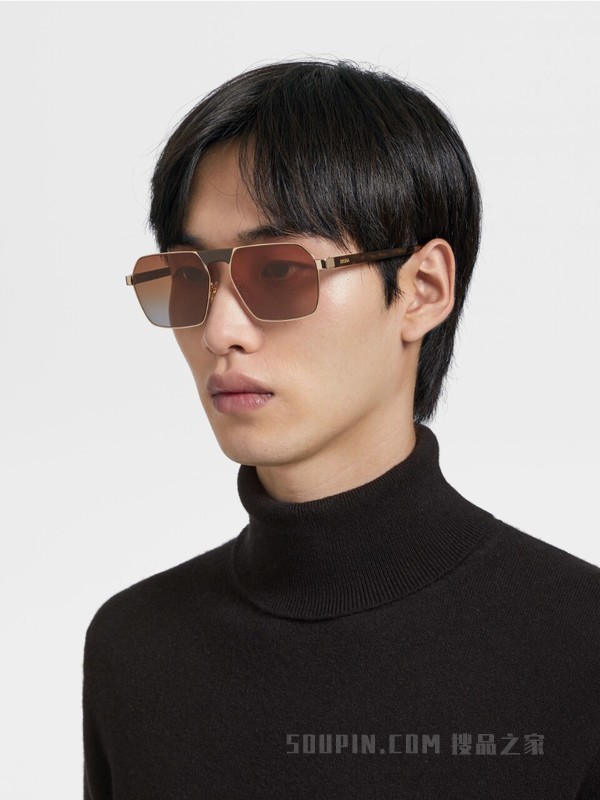 浅金色/深哈瓦那色金属和醋酸纤维 Leggerissimo 太阳镜